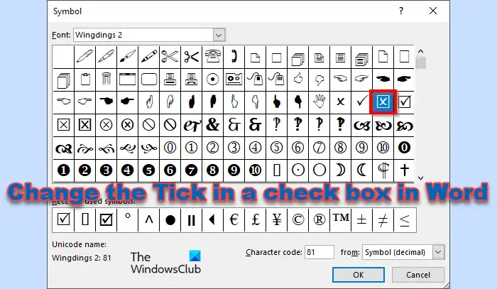 How to change the tick in a check box in Word