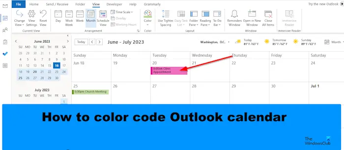 How to color code Outlook calendar