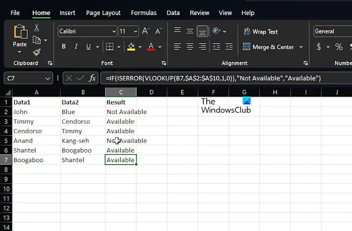 How to compare two columns in Excel using VLOOKUP