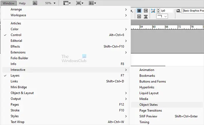 How to create interactive buttons in InDesign - Object state - top menu