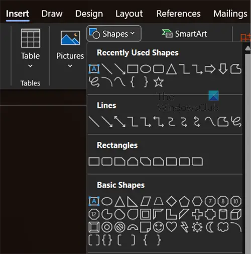 How to draw Venn diagrams in Word - Insert shape