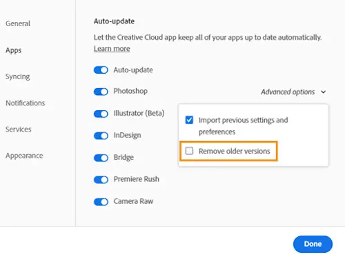 How to install previous versions of Adobe Creative Cloud apps -Retain older - unselect remove prev version