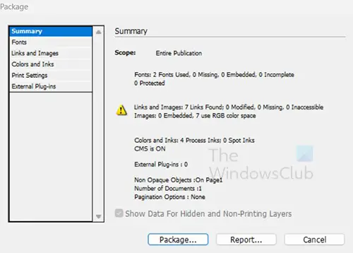 How to package and zip your document in InDesign - Package options