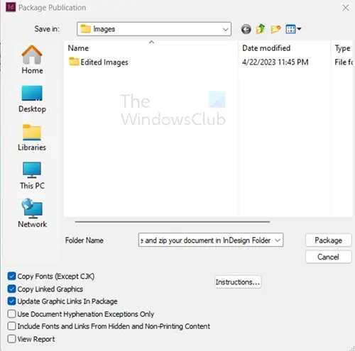 How to package and zip your document in InDesign - choose save location
