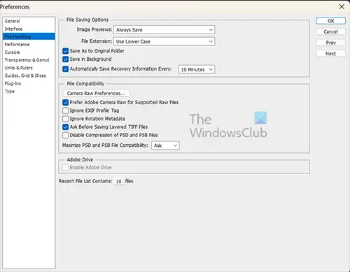How to save Photoshop files in lower version - Preferences - File handling