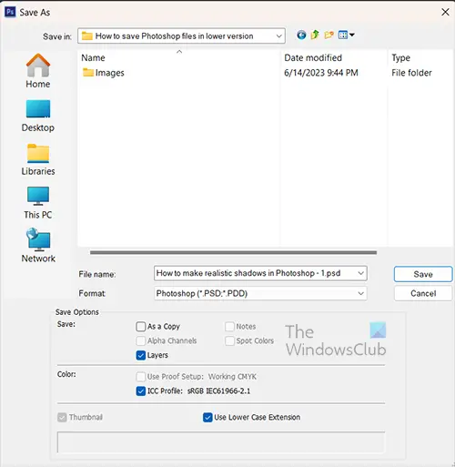 How to save Photoshop files in lower version - Save as