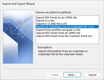 Import iCal File to Outlook Calender 