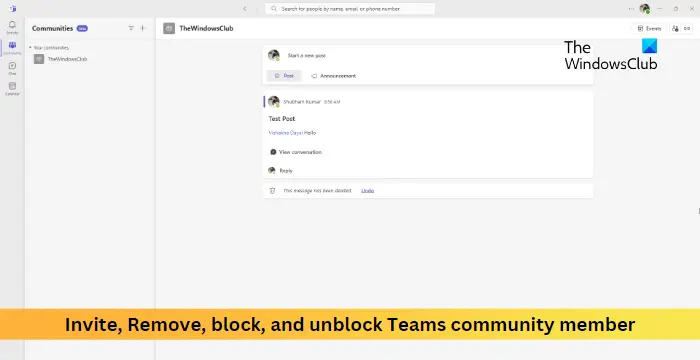 Invite, Remove, block, and unblock Teams community member