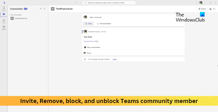 Invite, Remove, block, and unblock Teams community member