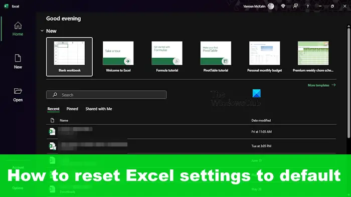 How to reset Excel settings to default
