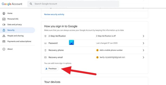 Passkeys in Google Account