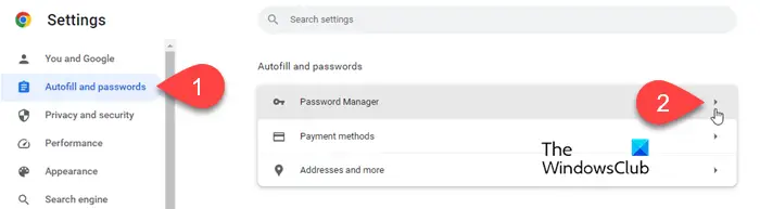 Password Manager settings in Google Chrome