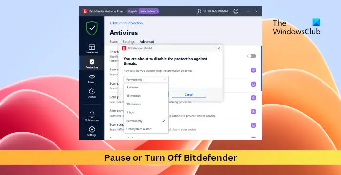 How to Pause or Turn Off Bitdefender in Windows 11