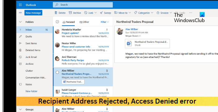 Recipient Address Rejected, Access Denied when sending email