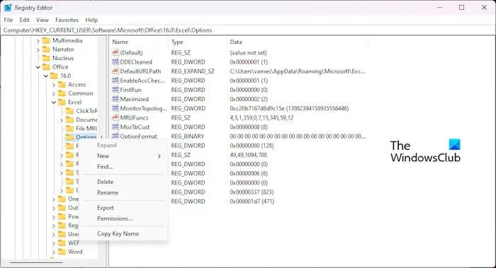 Löschoptionen Für Den Registrierungseditor In Excel