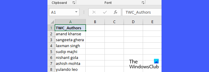 Sample Data for Change Case - Excel