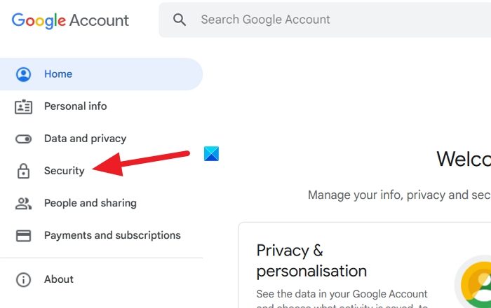 Security tab in Google Account