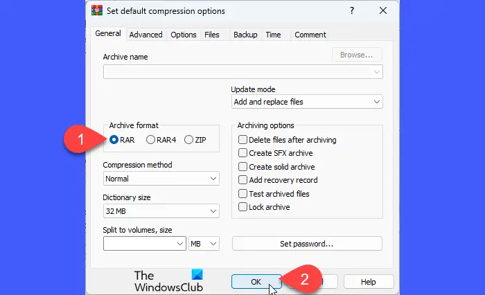 Selecting output archive format