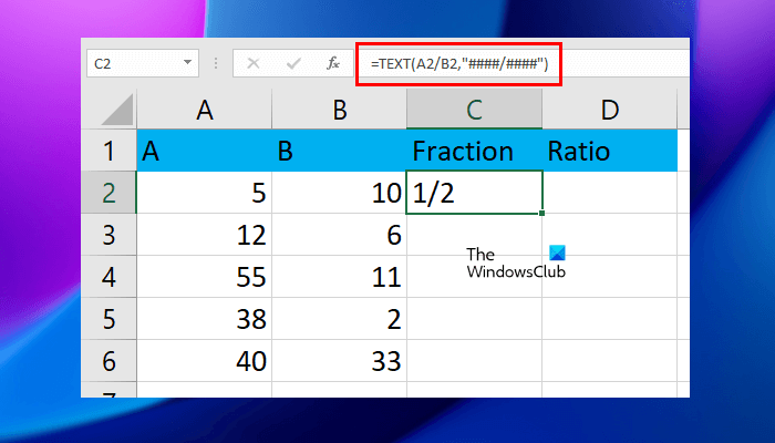 Show fraction using the TEXT function in Excel