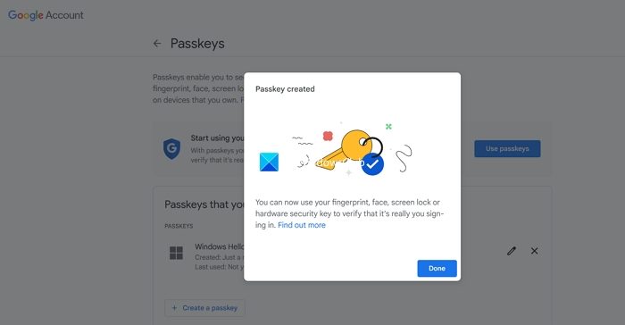Successfully setup the passkey