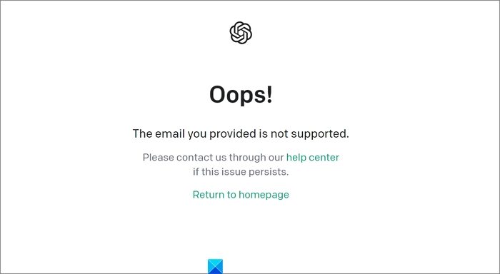 The Email you provided is not supported in ChatGPT