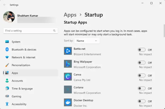Turn off from Startup Apps