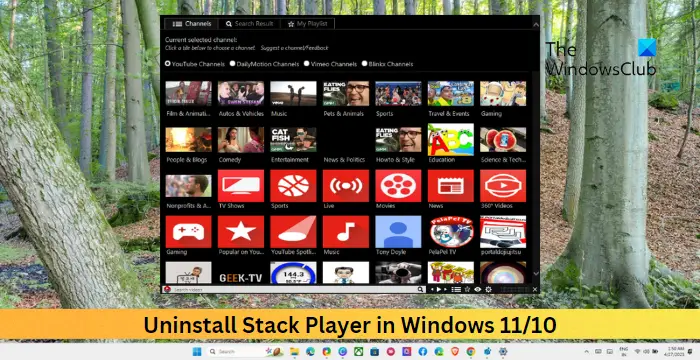 Uninstall Stack Player in Windows