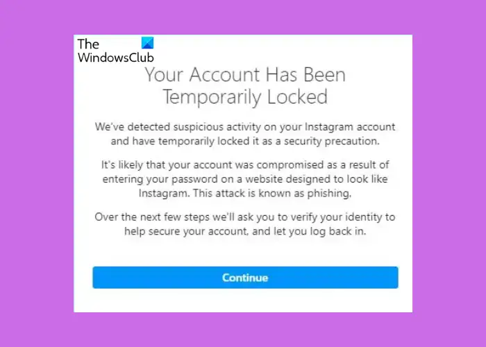 Your account has been locked Instagram