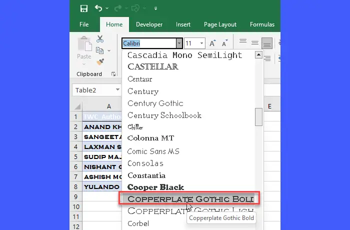 Using an All Caps font to change text case in Excel