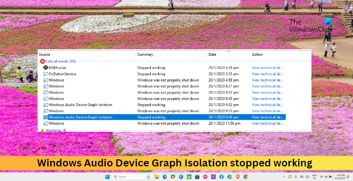 Windows Audio Device Graph Isolation stopped working
