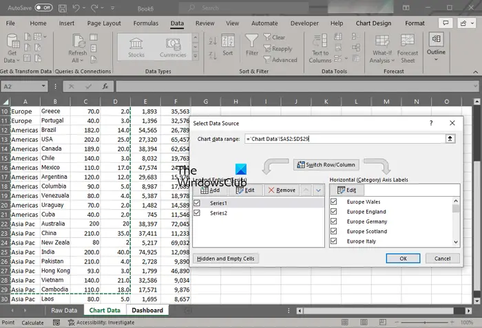 Create Dashboard In Excel Select Data From Chart Data