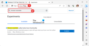 Disable Browser Essentials (Heart) button from Edge toolbar