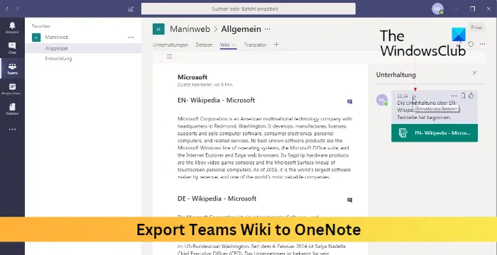 Teams Wiki to OneNote