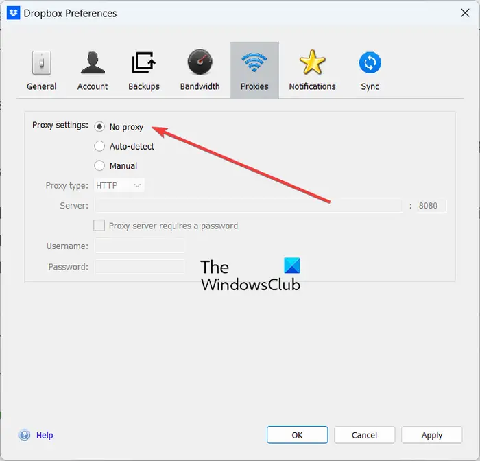 No Proxy On Dropbox Error While Uploading A File