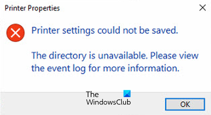 Printer settings could not be saved error