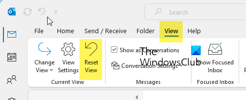 reset view outlook