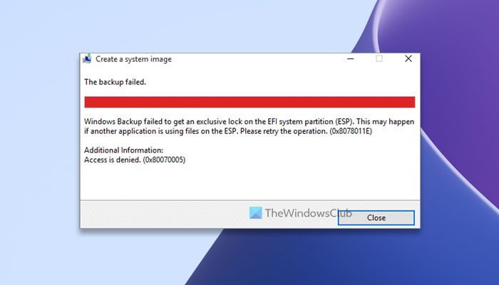 Windows Backup failed to get an exclusive lock on the EFI system partition