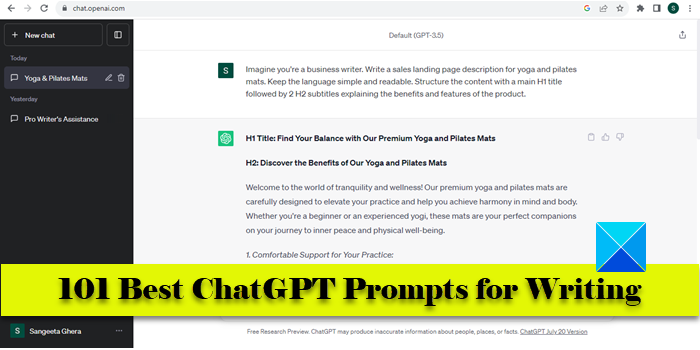 101 Best ChatGPT Prompts for Writing