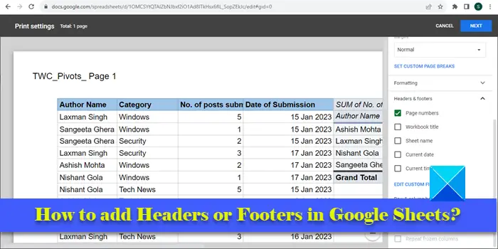 Fügen Sie Kopf- Oder Fußzeilen In Google Sheets Hinzu