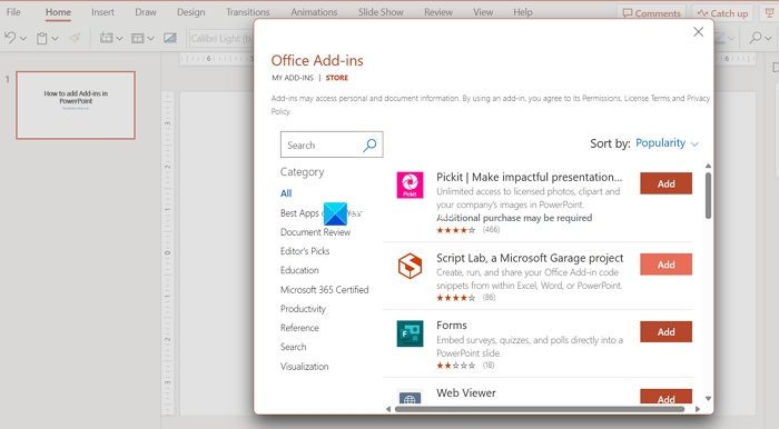 Add-in store in powerpoint