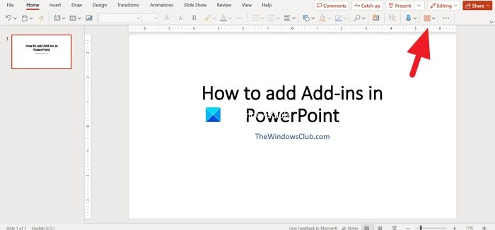 Add-ins button in PowerPoint