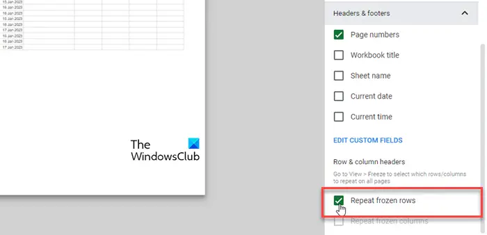 Adding row header in Google Sheets