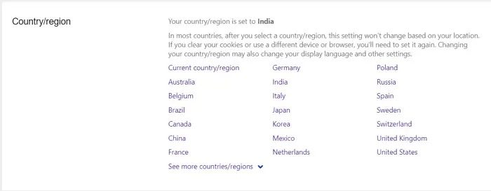 Bing Homepage Quiz Change Region