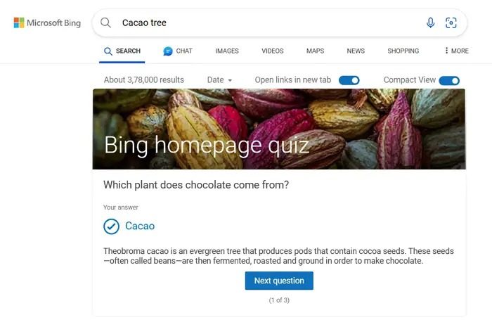 Bing Homepage Quiz Next Question