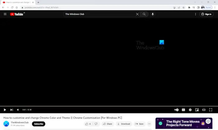 صفحه سیاه هنگام پخش ویدیوی YouTube در کروم