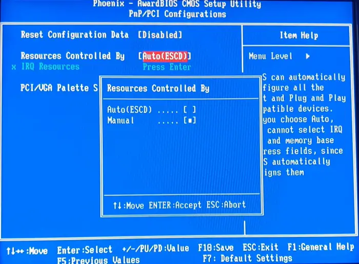 Changing IRQ assignment mode to manual