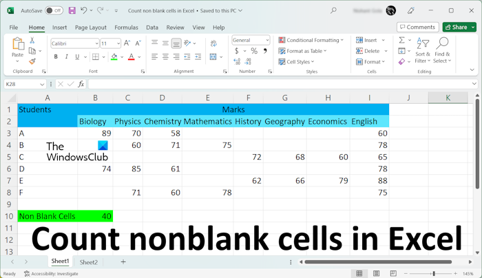 Count nonblank cells in Excel