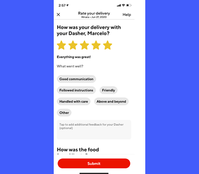 Customer rating in DoorDash