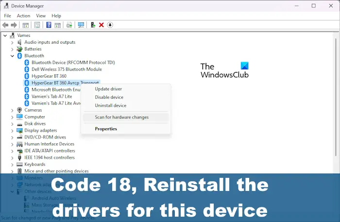 Code 18, Reinstall the drivers for this device
