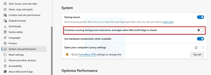 Disable Background Running Microsoft Edge
